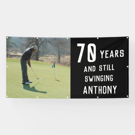 Birthday Golfer Funny 70th happy Dad foto Spandoek (Horizontaal)