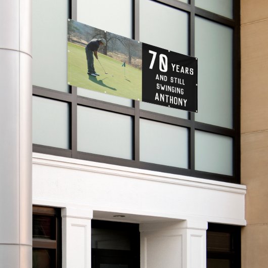 Birthday Golfer Funny 70th happy Dad foto Spandoek (Buitenkant Gebouw)