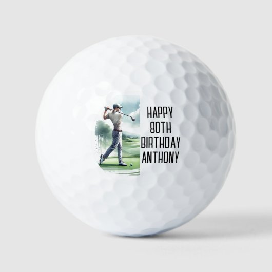 Birthday Golfer Funny 80th happy Dad Golf Balls Golfballen (Voorkant)