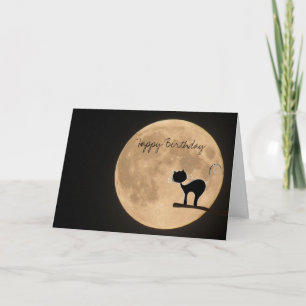 Birthday gothic black cat met volle maan kaart