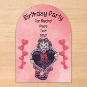Birthday Gothic Rag Doll Black Heart Lace Pink Acryl Uitnodigingen (Voorkant)