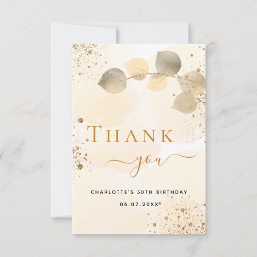 Birthday gouden eucalyptus goudglitter herfst bedankkaart (Voorkant)