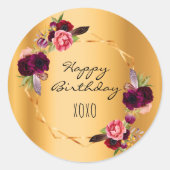 Birthday goudflorale geometrische bogung ronde sticker (Voorkant)