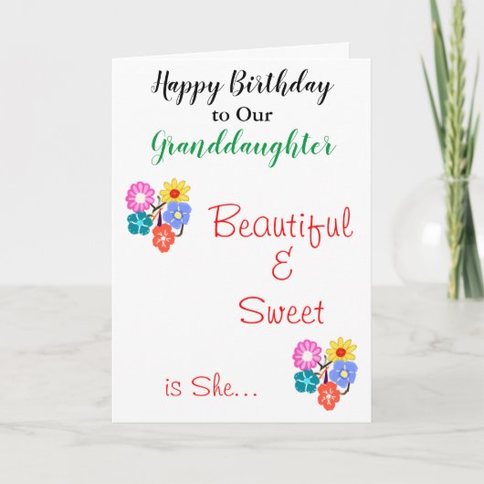 Birthday Granddochter  Flowers Kaart (Voorkant)