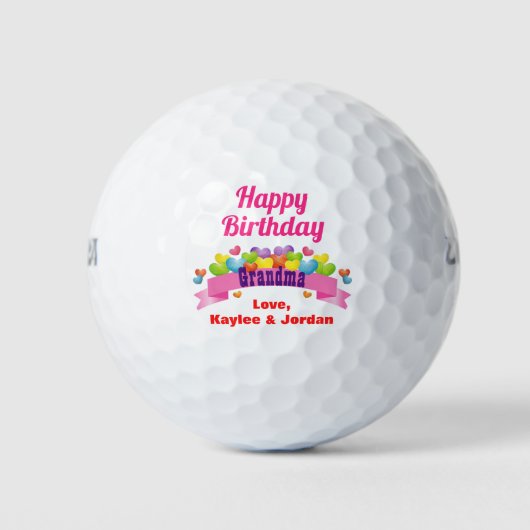 Birthday Grandma Golfer Cute Hearts Voeg naam toe Golfballen (Voorkant)