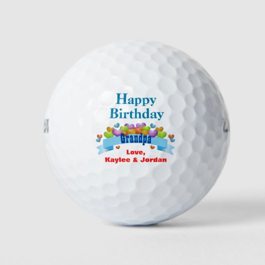Birthday Grandpa Golfer Cute Hearts Voeg naam toe Golfballen (Voorkant)