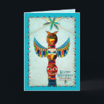 Birthday, Grandson, American Indian Totem Pole, Kaart<br><div class="desc">Fun kind groet met prachtige tepee en heldere levendige kleuren in veren.  Zie hetzelfde en/of soortgelijk afbeelding in Indiase Collecties onder Mijn selecties</div>