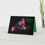 Birthday Grandson, Biker on Motorcycle Vivid Color Kaart<br><div class="desc">Fun,  kleurrijke verjaardagsgroet voor die kleinzoon met een jong man op een motorfiets.  Zie hetzelfde afbeelding voor andere rubrieken.</div>