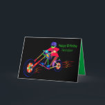 Birthday Grandson, Biker on Motorcycle Vivid Color Kaart<br><div class="desc">Fun,  kleurrijke verjaardagsgroet voor die kleinzoon met een jong man op een motorfiets.  Zie hetzelfde afbeelding voor andere rubrieken.</div>