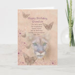 Birthday, Grandson, Cougar en Butterflies Kaart<br><div class="desc">De stevige groene ogen van een cougar steken uit een achtergrond van gemuteerde perzik en roze. Butterflies en bloemen versieren de rand van het afbeelding. Met de belangrijkste delen van het afbeelding die naar de achtergrond zijn gestrooid, is het algemene uiterlijk zacht en droomig, wat in tegenstelling staat tot de...</div>