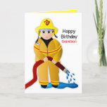 Birthday Grandson Firefighter with Water Hose Kaart<br><div class="desc">Fun,  bright and so cute is this little Fire-fighter in full gear.  See other categories including uitnodigingen,  mugs,  T-Shirts comning soon.</div>