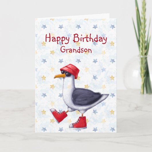 Birthday Grandson Fun Cute Seagull Bird Kaart (Voorkant)