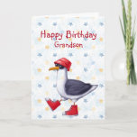 Birthday Grandson Fun Cute Seagull Bird Kaart<br><div class="desc">Happy Birthday Grandson of pas Cute Seagull Red Boots en pet Animal Humor Funny aan</div>