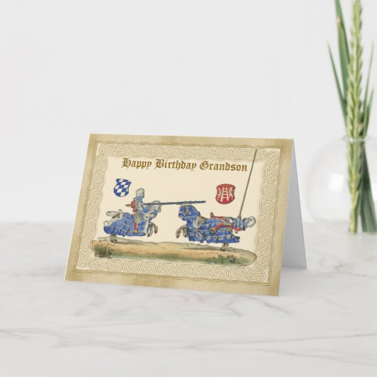 Birthday Grandson, knights Jakong, Horses full B Kaart (Voorkant)