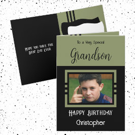 Birthday Grandson voegt fotonaam groen zwart toe Kaart