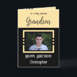 Birthday Grandson voegt fotonaam zwart toe Kaart<br><div class="desc">Voor een heel bijzondere kleinzoon. Gelukkige verjaardag. Voeg een naam en een foto toe. Geel en zwart.</div>