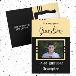 Birthday Grandson voegt fotonaam zwart toe Kaart<br><div class="desc">Voor een heel bijzondere kleinzoon. Gelukkige verjaardag. Voeg een naam en een foto toe. Geel en zwart.</div>