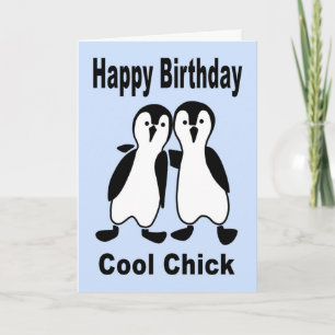 Birthday Graphic Style Cute Comical Penguin Couple Kaart