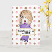 Birthday grappige zuster blond collie roos gold kaart (Gele Bloem)