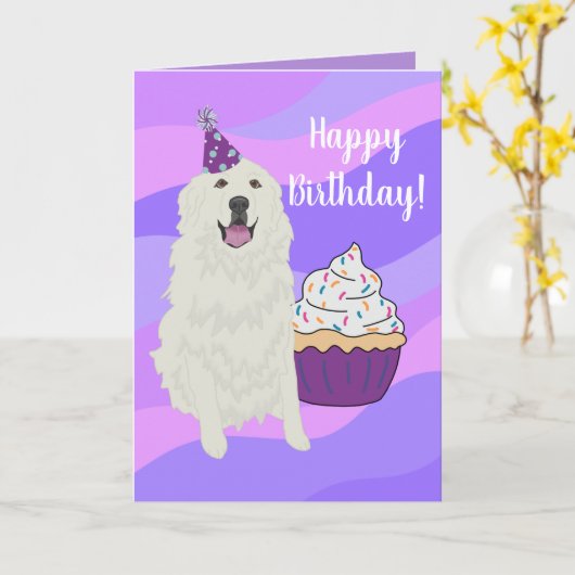 Birthday Great Pyreneeën Mountain Dog Kaart (Gele Bloem)