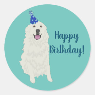 Birthday Great Pyreneeën Mountain Dog Ronde Sticker