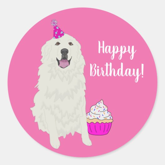 Birthday Great Pyreneeën Mountain Dog Ronde Sticker (Voorkant)