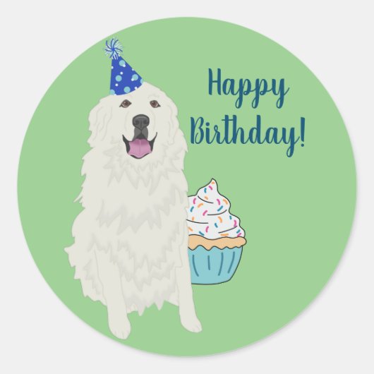 Birthday Great Pyreneeën Mountain Dog Ronde Sticker (Voorkant)