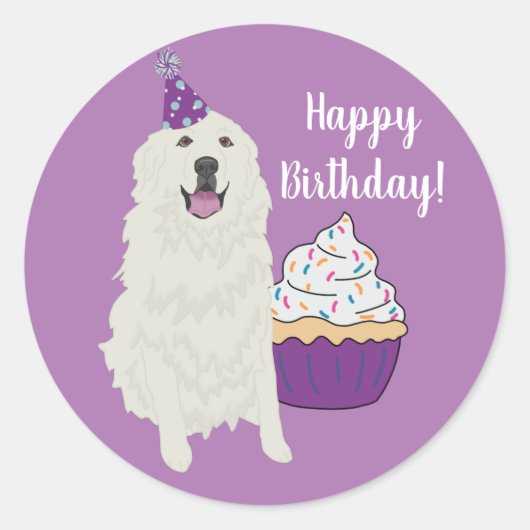 Birthday Great Pyreneeën Mountain Dog Ronde Sticker (Voorkant)