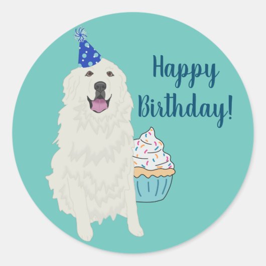Birthday Great Pyreneeën Mountain Dog Ronde Sticker (Voorkant)
