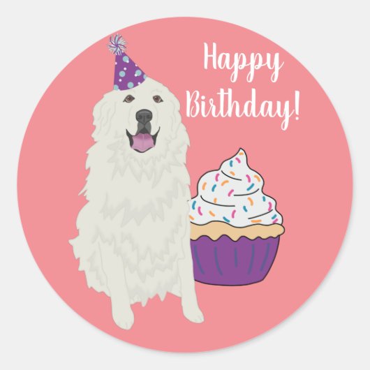 Birthday Great Pyreneeën Mountain Dog Ronde Sticker (Voorkant)