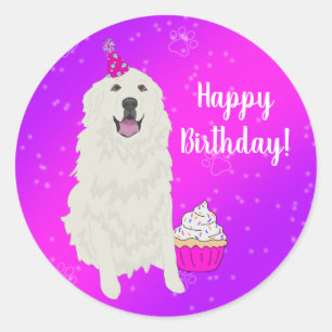 Birthday Great Pyreneeën Ronde Sticker