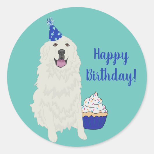 Birthday Great Pyreneeën Ronde Sticker (Voorkant)