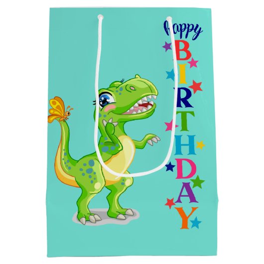 Birthday Green Dino Medium Cadeauzakje (Achterkant)