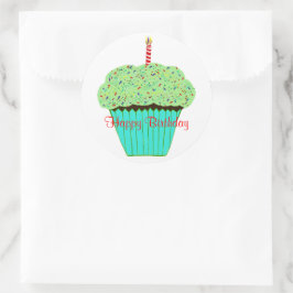 Birthday Green Frosting Chocolate Cupcake Ronde Sticker