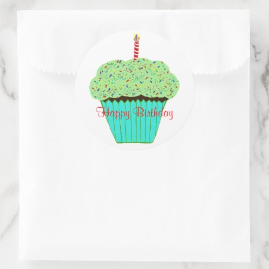 Birthday Green Frosting Chocolate Cupcake Ronde Sticker (Tas)