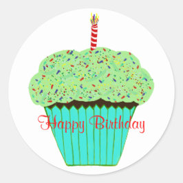 Birthday Green Frosting Chocolate Cupcake Ronde Sticker
