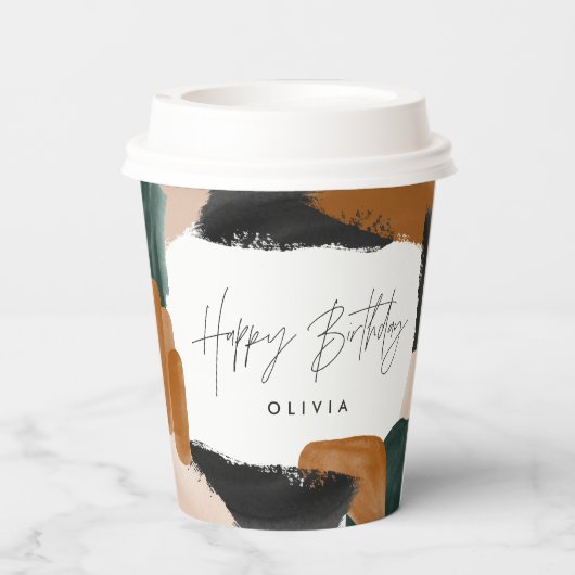 Birthday Green terracotta abstracte moderne elegan Papieren Bekers (Achterkant)