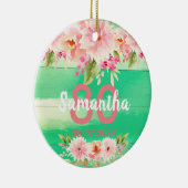 Birthday green wood blush florals rustige naam keramisch ornament (Rechts)