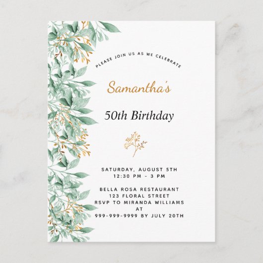 Birthday greenery botanical elegant briefkaart (Voorkant)