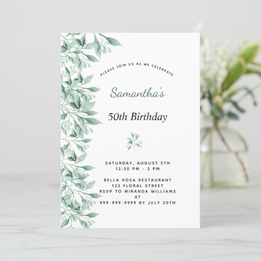 Birthday greenery botanical floral modern chic kaart (Staand voorkant)