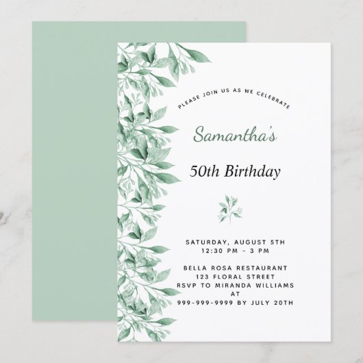 Birthday greenery botanical floral modern chic kaart (Voorkant / Achterkant)