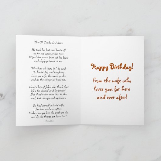 Birthday Greeting Card: Cowboy Hat and Boots Kaart (Binnen)