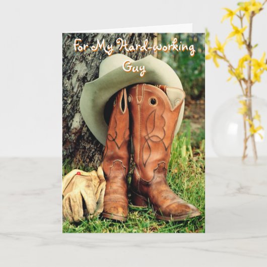 Birthday Greeting Card: Cowboy Hat and Boots Kaart (Gele Bloem)