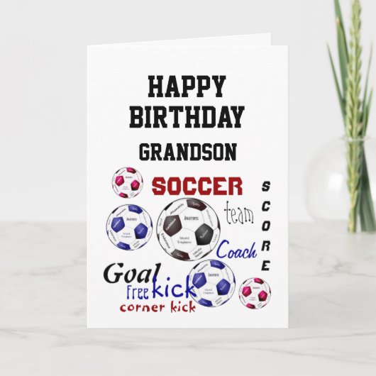 Birthday Greeting Grandson Soccer Fan Fun Kaart (Voorkant)