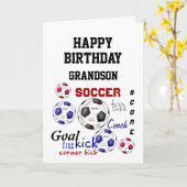 Birthday Greeting Grandson Soccer Fan Fun Kaart (Gele Bloem)