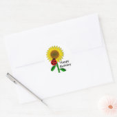 Birthday Greeting Round Sunflower Sticker, Glossy Ronde Sticker (Envelop)