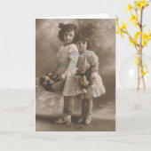 Birthday Greeting, Schattige  meisjes Kaart (Gele Bloem)