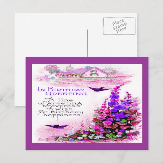  Birthday Greeting with Flowers Briefkaart (Voorkant / Achterkant)