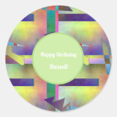 Birthday Greetings Abstract Pattern Stencil Art Ronde Sticker (Voorkant)