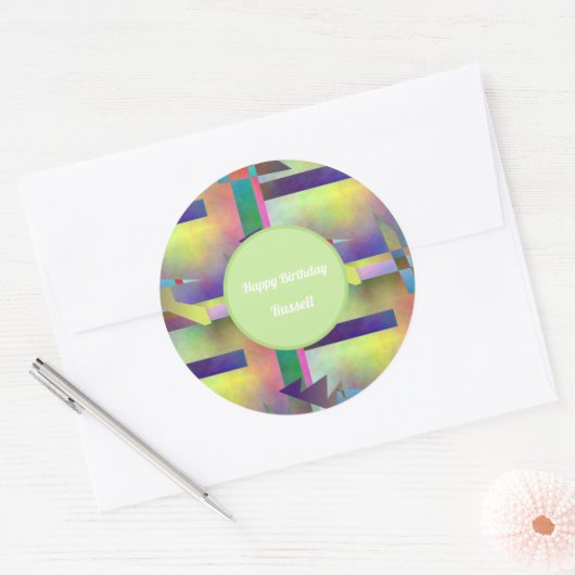 Birthday Greetings Abstract Pattern Stencil Art Ronde Sticker (Envelop)